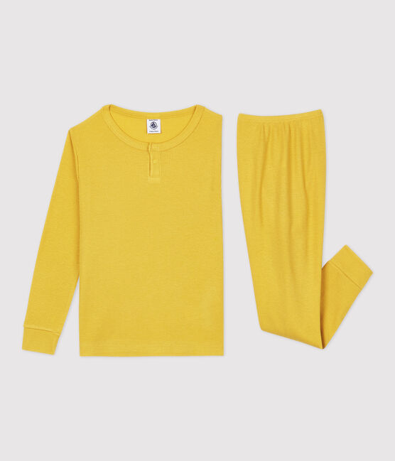 Pijama liso de niña/niño algodón y lyocell amarillo OCRE